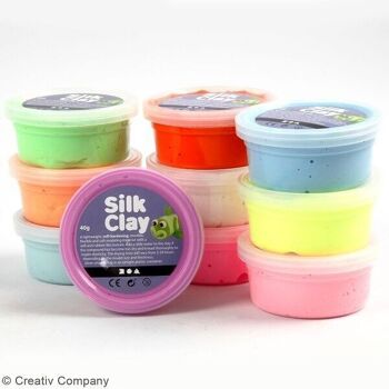 Pâtes à modeler autodurcissante Silk Clay - Fluos et Pastels - Multicolore - 10 x 40 g 1