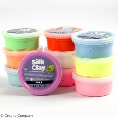 Pâtes à modeler autodurcissante Silk Clay - Fluos et Pastels - Multicolore - 10 x 40 g
