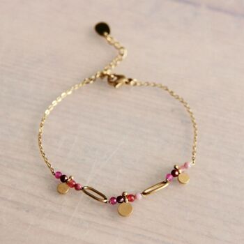 Bracelet fin en acier inoxydable avec mini pierres précieuses roses