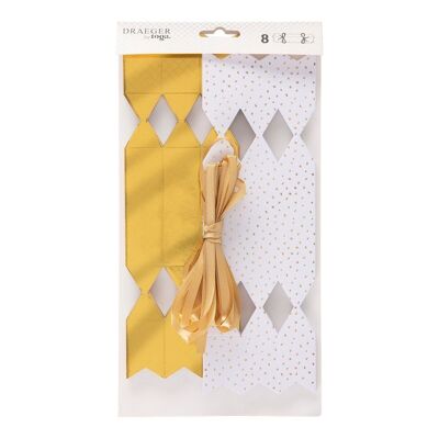 8 Paper Crackers to fill - White and Gold Hot Finishes - 15.5X29 CM