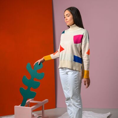 Matisse-Pullover aus Merinowolle mit farbenfrohen Formen