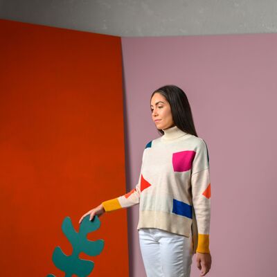 Pull en laine mérinos formes colorées Matisse