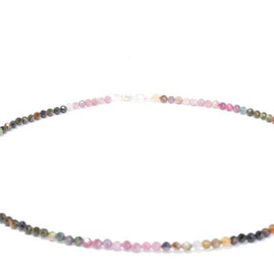 Tourmaline gemstone necklace approx. 3 mm faceted with 925 silver clasp