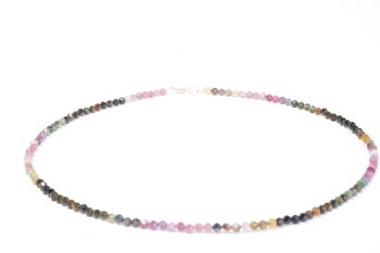 Collier de pierres précieuses tourmaline d'environ 3 mm facetté avec fermoir en argent 925 1