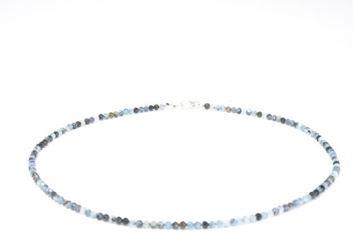 Aquamarin Edelstein Halskette ca. 3 mm facettiert mit 925 Silber Verschluss