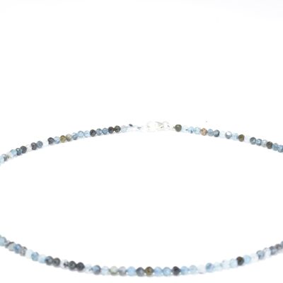 Collar de piedras preciosas de aguamarina de aproximadamente 3 mm facetadas con cierre de plata 925