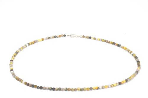 Bumblebee Jaspis Edelstein Halskette ca. 3 mm facettiert mit 925 Silber Verschluss