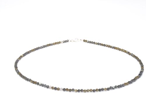 Gold Obsidian Edelstein Halskette ca. 3 mm facettiert mit 925 Silber Verschluss