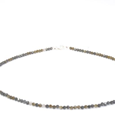 Gold obsidian gemstone necklace approx. 3 mm faceted with 925 silver clasp