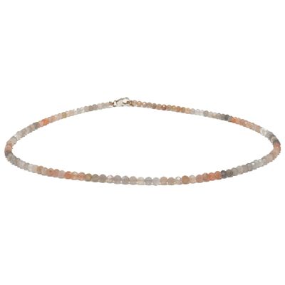 Collana di pietre preziose di pietra di luna di alta qualità di circa 3 mm sfaccettata con chiusura in argento 925
