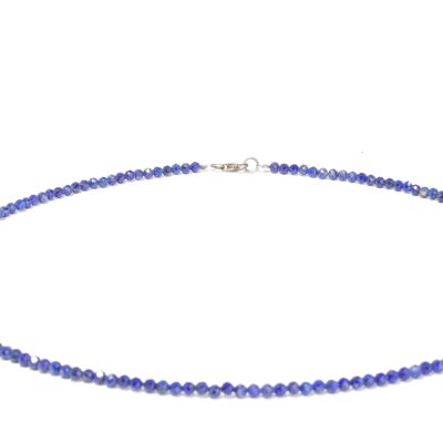 Collier de pierres précieuses lapis-lazuli d'environ 3 mm facetté avec fermoir en argent 925