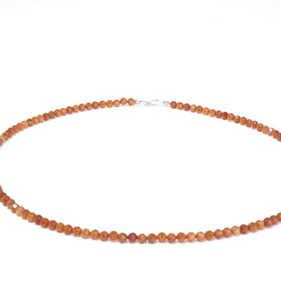 Orange Granat Edelstein Halskette ca. 3 mm facettiert mit 925 Silber Verschluss