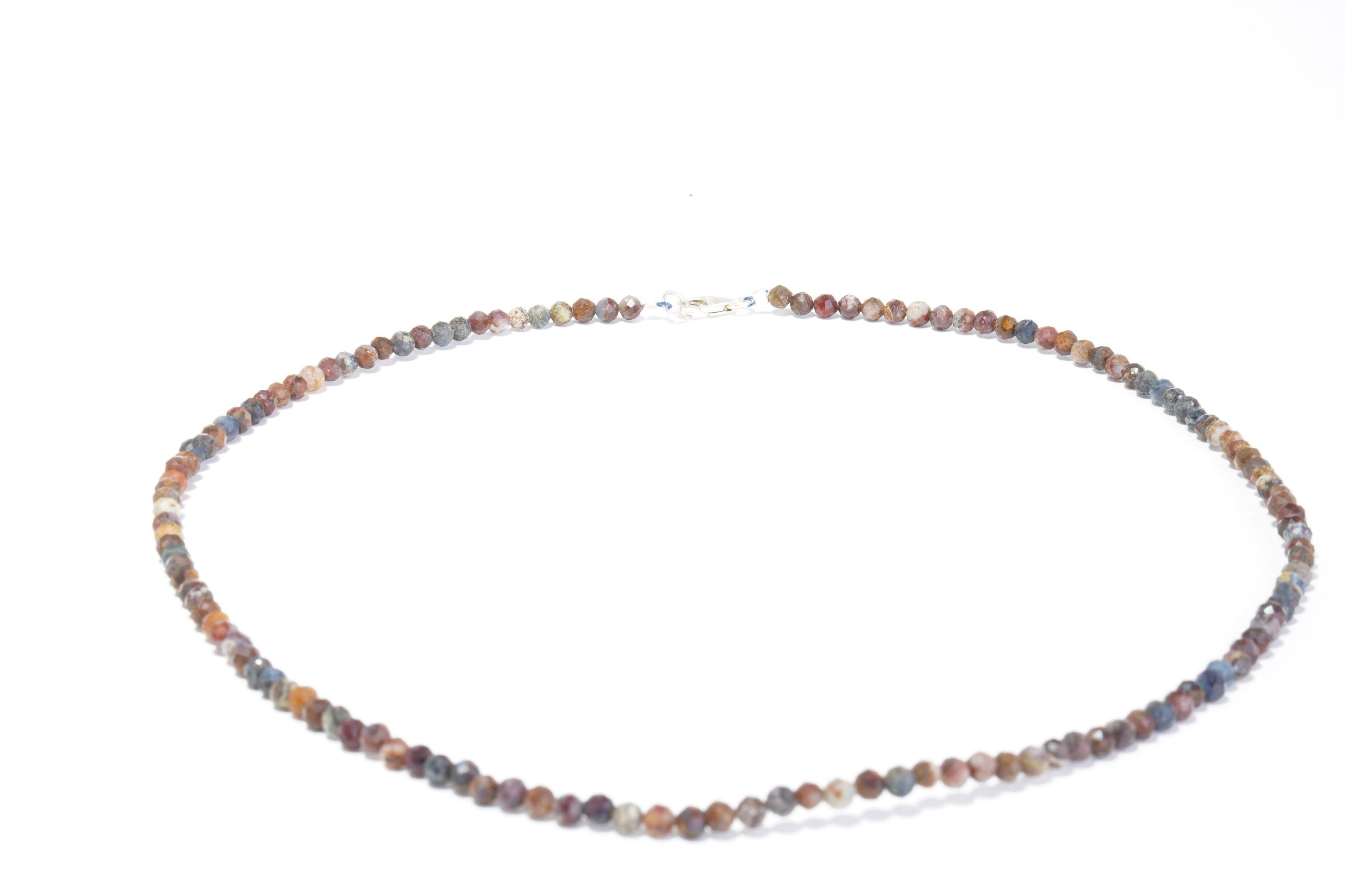 Pietersite gemstone necklace approx. 3 mm faceted with 925 silver clasp