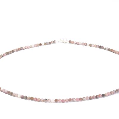 Rhodonite gemstone necklace approx. 3 mm faceted with 925 silver clasp