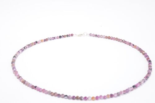 Rubin Edelstein Halskette ca. 3 mm facettiert mit 925 Silber Verschluss