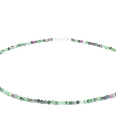 Ruby Zoisite gemstone necklace approx. 3 mm faceted with 925 silver clasp