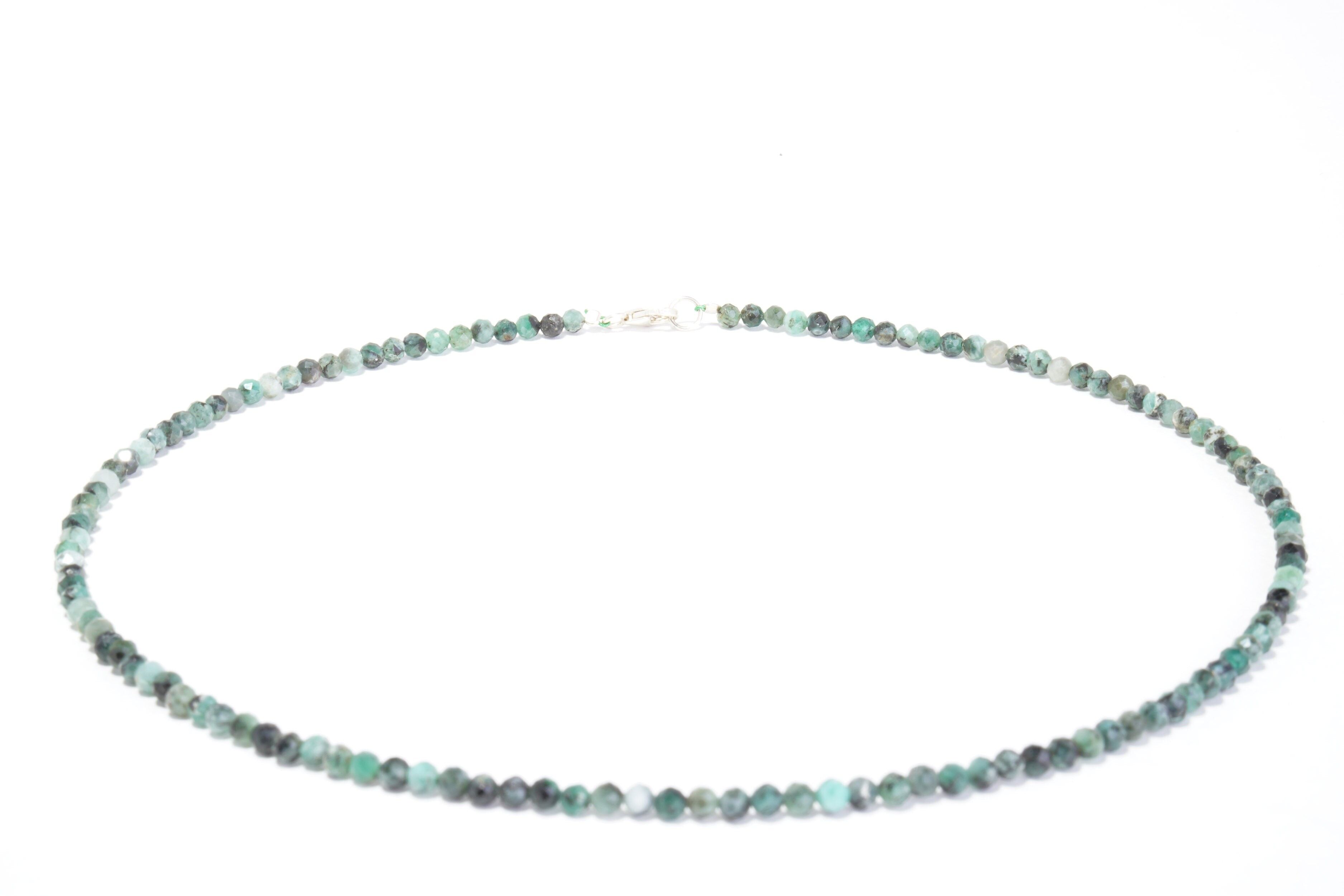 Emerald gemstone necklace approx. 3 mm faceted with 925 silver clasp