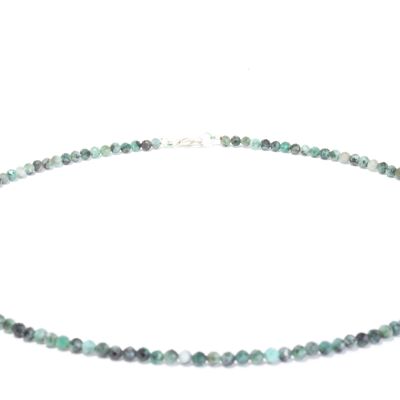 Collana di pietre preziose di smeraldo di circa 3 mm sfaccettate con chiusura in argento 925