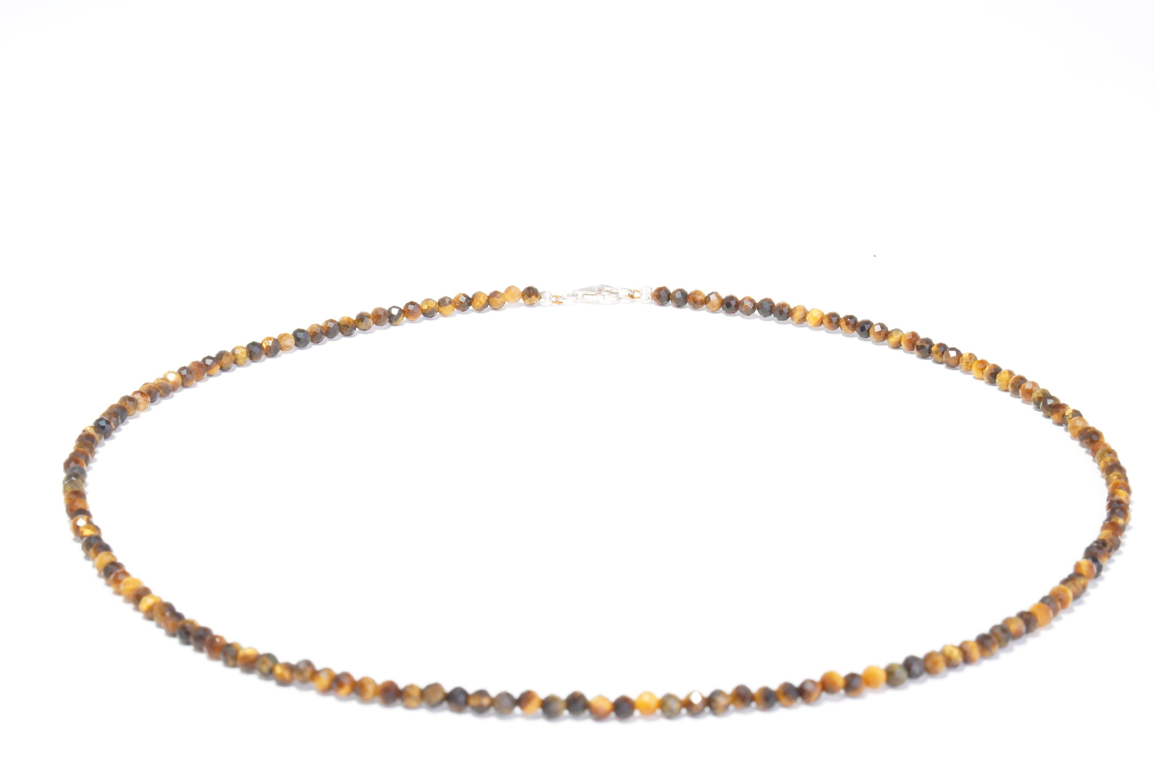 Collana con pietre preziose occhio di tigre sfaccettate di circa 3 mm con chiusura in argento 925