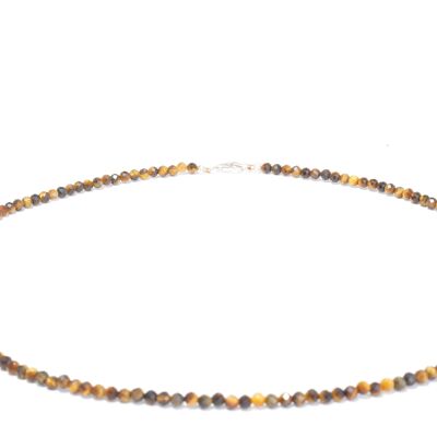 Tiger eye gemstone necklace approx. 3 mm faceted with 925 silver clasp