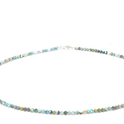 Collier de pierres précieuses turquoise d'environ 3 mm facetté avec fermoir en argent 925