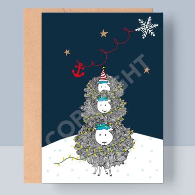 CHRISTMAS FOLDED CARD - SHEEPLE SNOWMAN