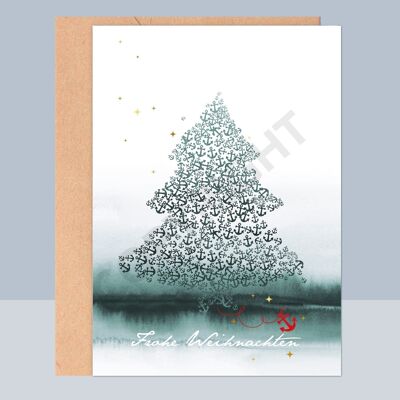 CHRISTMAS FOLDED CARD - ANCHOR FIR TREE BRUSH GREEN