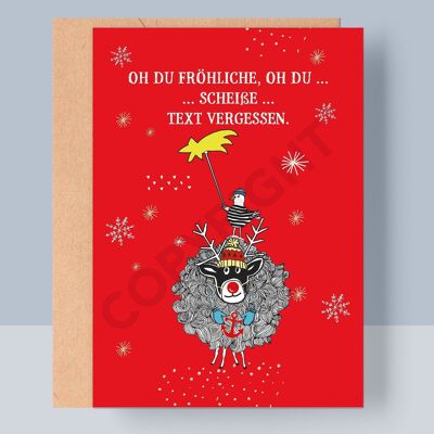 CARTE DE NOËL PLIÉE - OH VOUS JOYEUX... MERDE... TEXTE OUBLIÉ