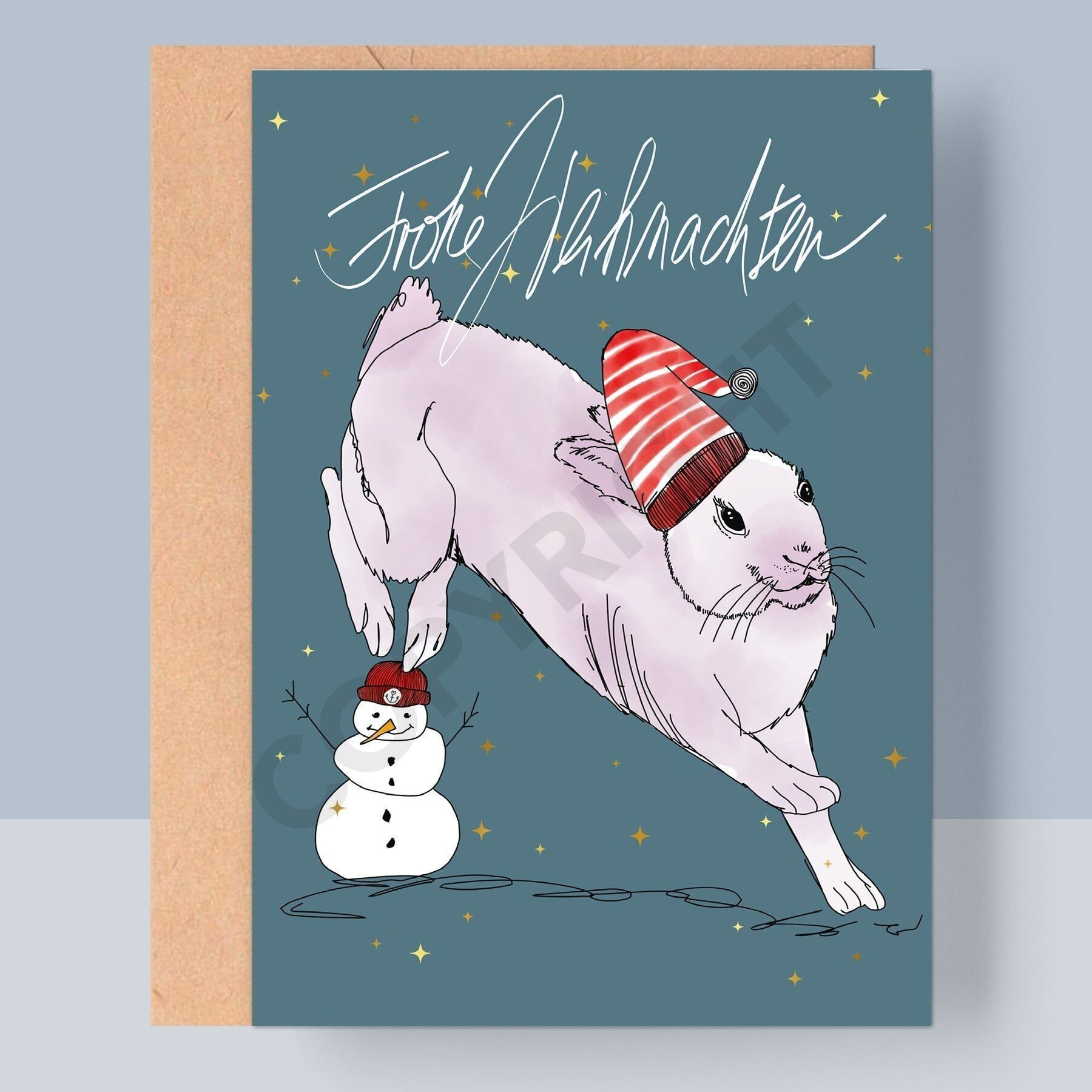 BIGLIETTO PIEGATO DI NATALE - CONIGLIETTO DI NATALE INVERNALE