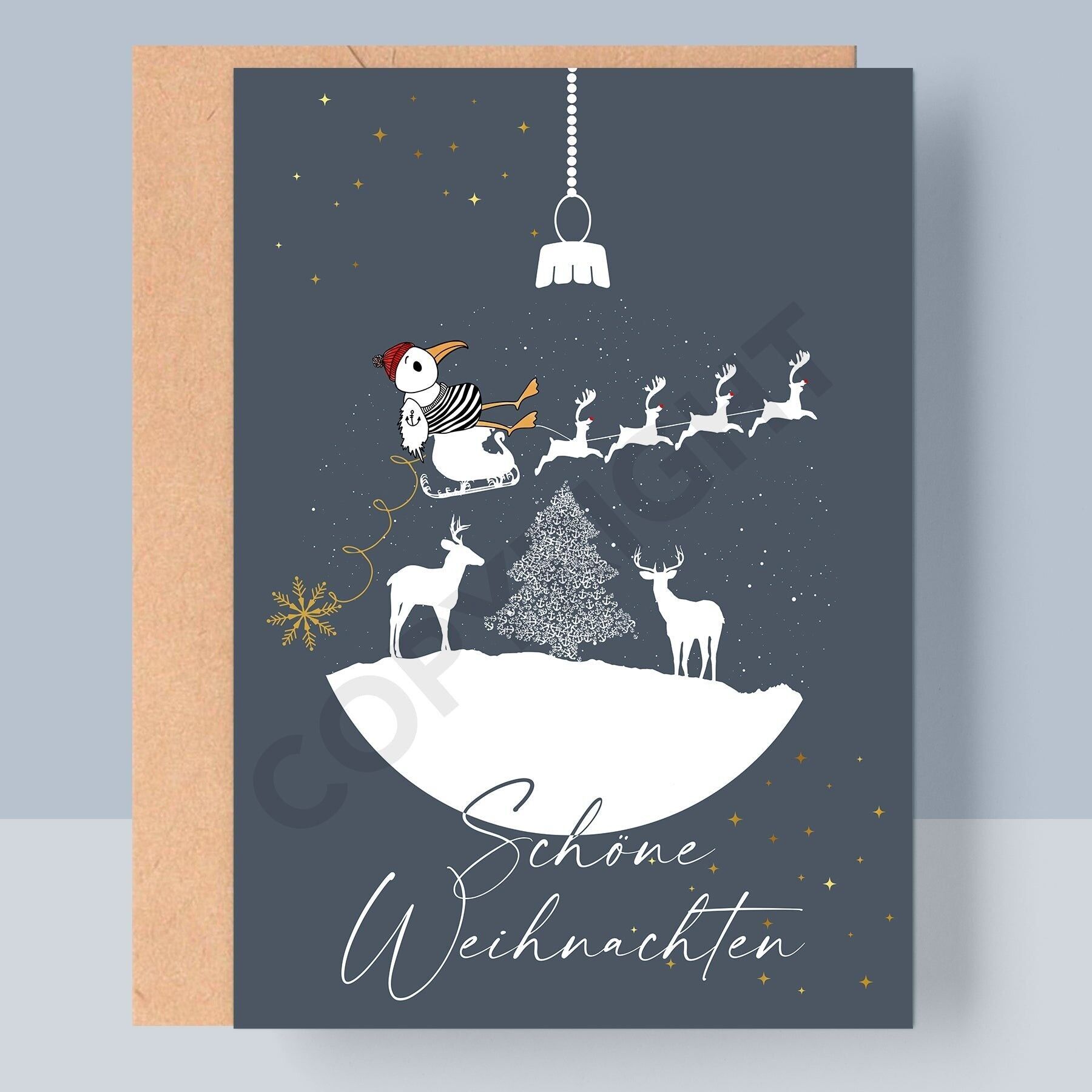 BIGLIETTO PIEGATO DI NATALE - BELLISSIMA GLOBA DI NEVE DI NATALE