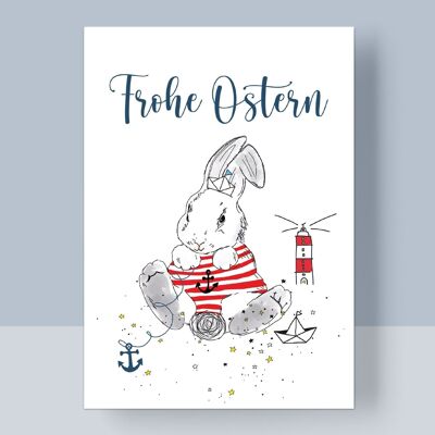 CARTE POSTALE PÂQUES - JOYEUSES PÂQUES MER LAPIN