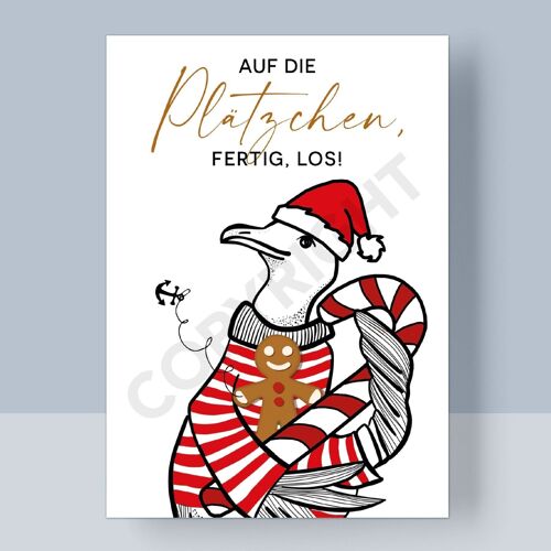 WEIHNACHTSPOSTKARTE - AUF DIE PLÄTZCHEN, FERTIG, LOS!