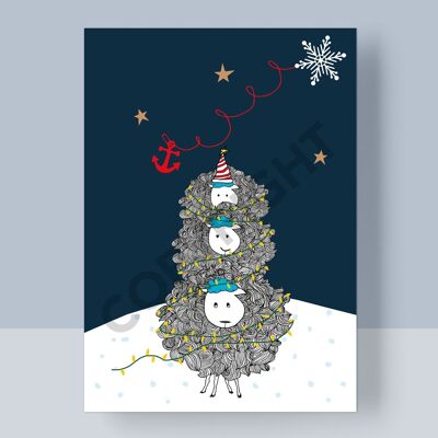 CHRISTMAS POSTCARD - SHEEP SNOWMAN