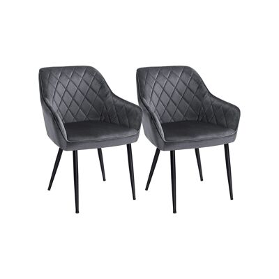 Set of 2 upholstered dining chairs with armrests gray 62.5 x 60 x 85 cm (L x W x H)