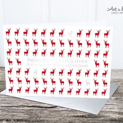 Tarjeta plegable: ciervo, rojo-plata.
