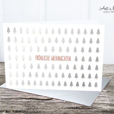 Folding card: mini fir trees, silver, metallic
