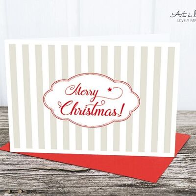 Carte pliée: Joyeux Noël, taupe-blanc