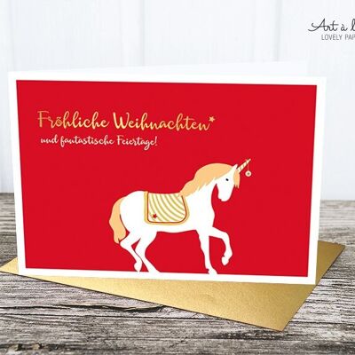 Folding card: Christmas unicorn, metallic
