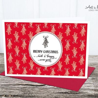Folded card: mistletoe, red