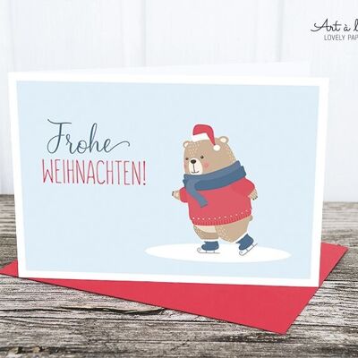 Folded card: ice skating bear