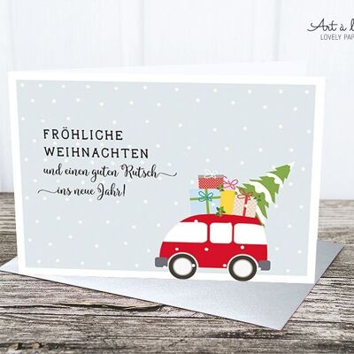 Carte pliée: voiture de Noël