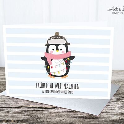 Folding card: penguins, fairy lights