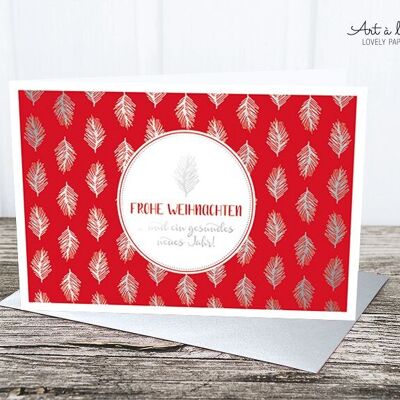 Folding card: branches, silver-red, metallic