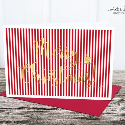 Folding card: Merry, gold metallic