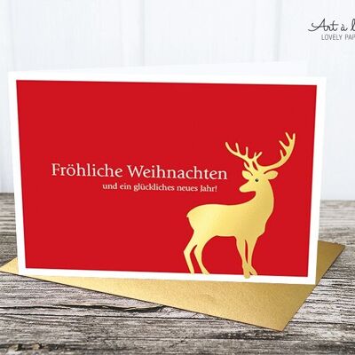 Folding card: deer gold, metallic