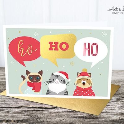 Folding card: cat trio, metallic