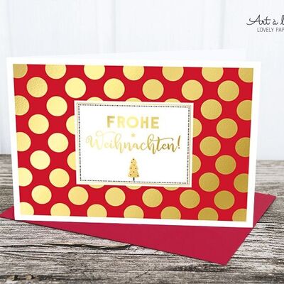 Folding card: gold dots, red metallic