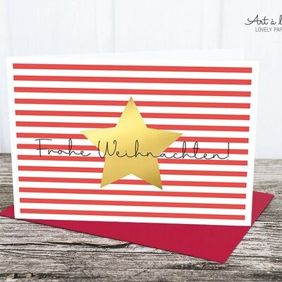 Folding card: gold star, striped metallic