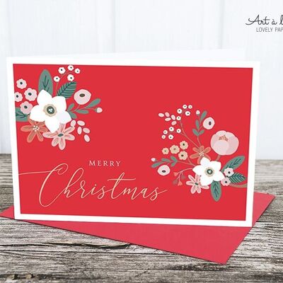 Carte pliante : Poinsetta, rouge