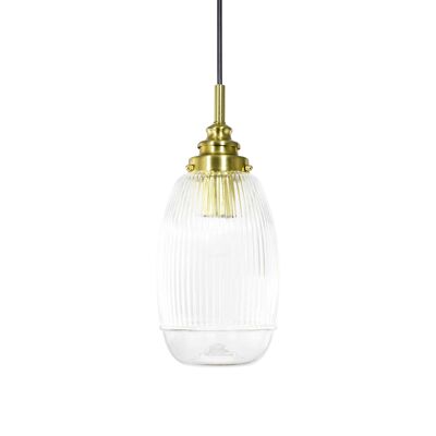 Ribbed glass pendant light, Eoline gold socket cover